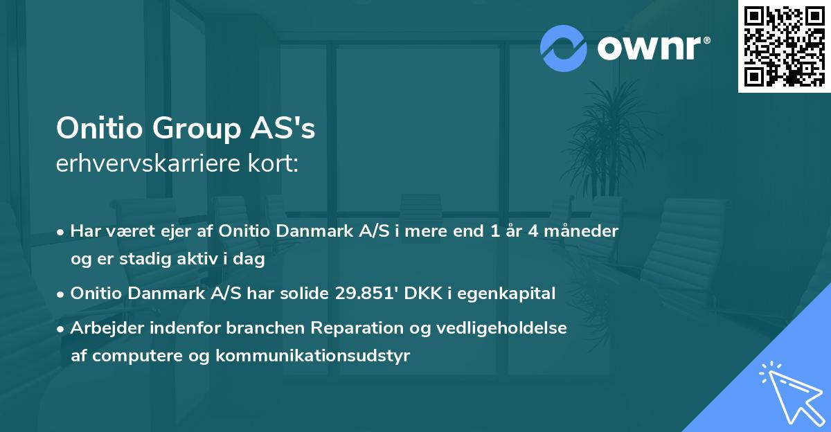 Onitio Group AS's erhvervskarriere kort