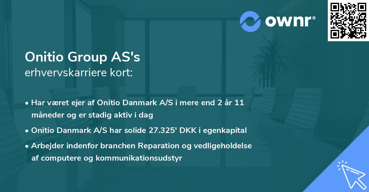 Onitio Group AS's erhvervskarriere kort