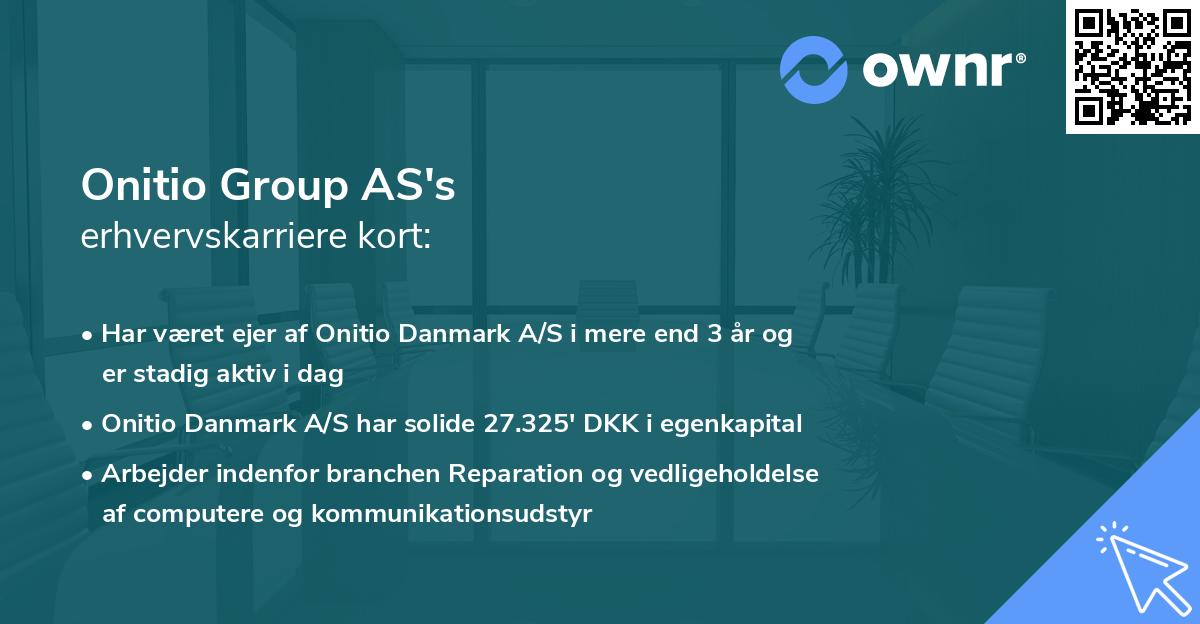 Onitio Group AS's erhvervskarriere kort