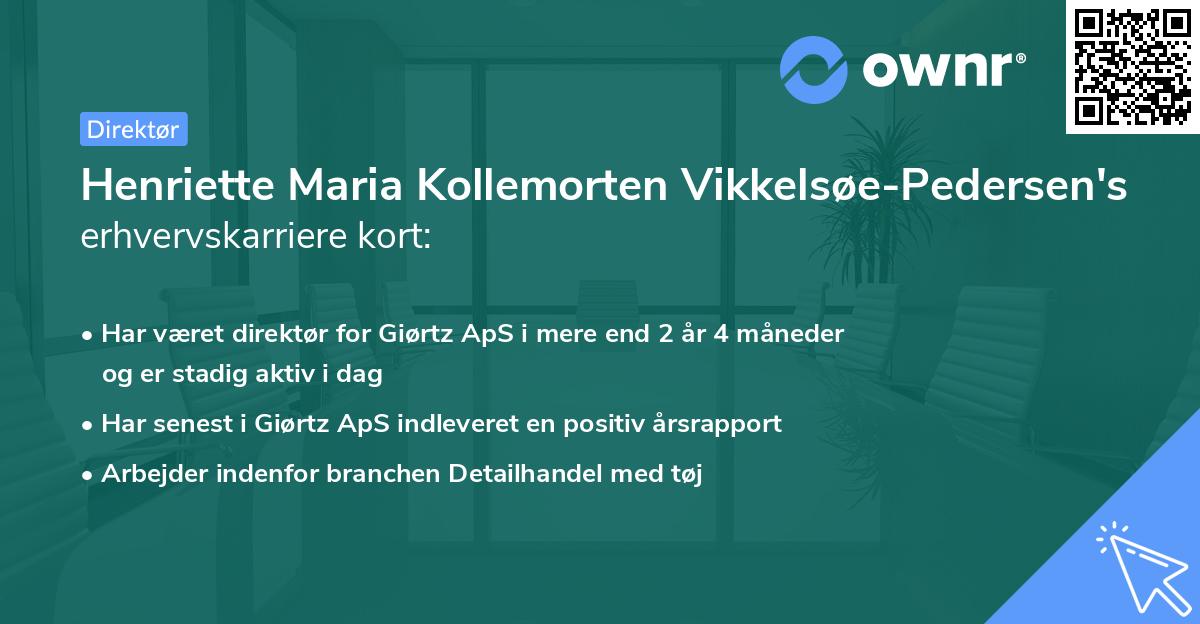 Henriette Maria Kollemorten Vikkelsøe-Pedersen's erhvervskarriere kort