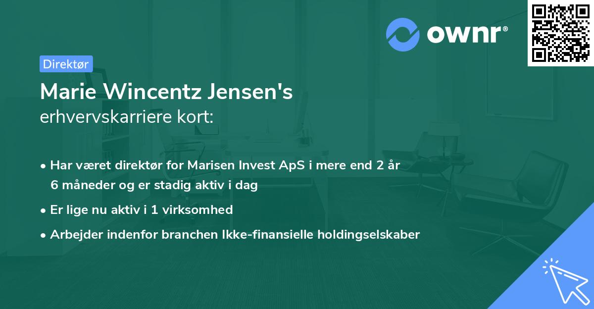 Marie Wincentz Jensen's erhvervskarriere kort