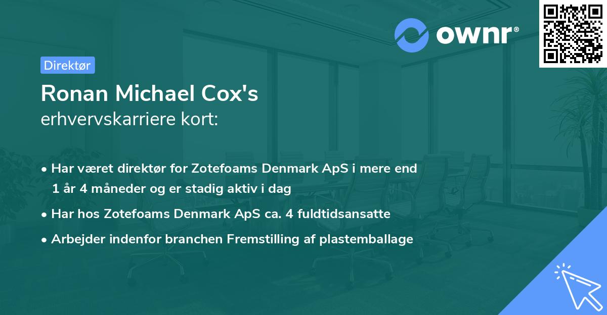 Ronan Michael Cox's erhvervskarriere kort