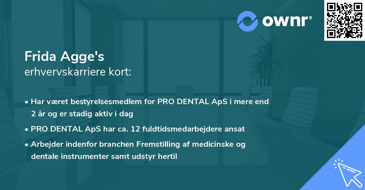 Frida Agge's erhvervskarriere kort