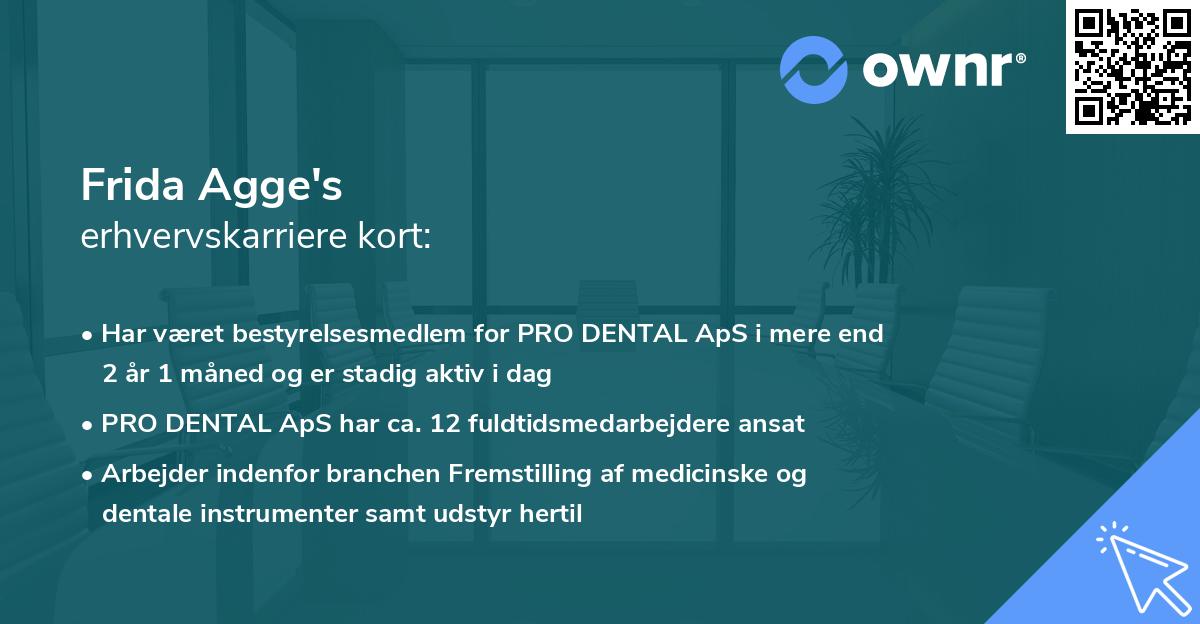 Frida Agge's erhvervskarriere kort
