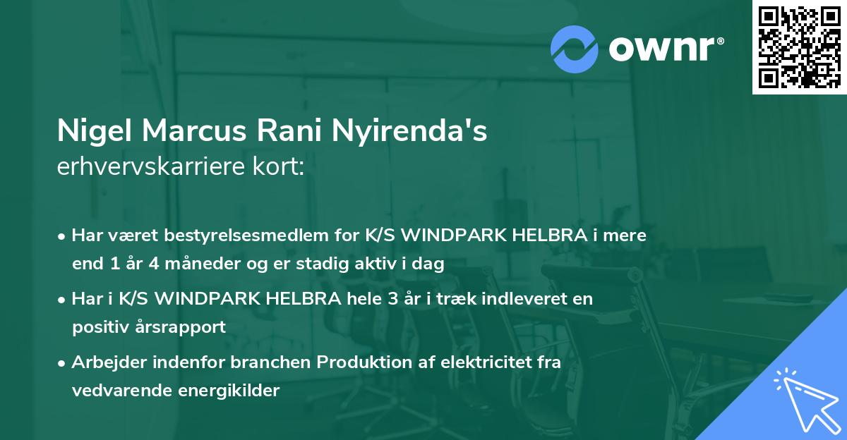 Nigel Marcus Rani Nyirenda's erhvervskarriere kort