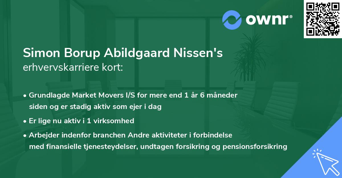 Simon Borup Abildgaard Nissen's erhvervskarriere kort