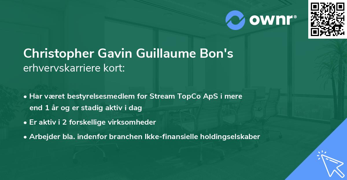 Christopher Gavin Guillaume Bon's erhvervskarriere kort