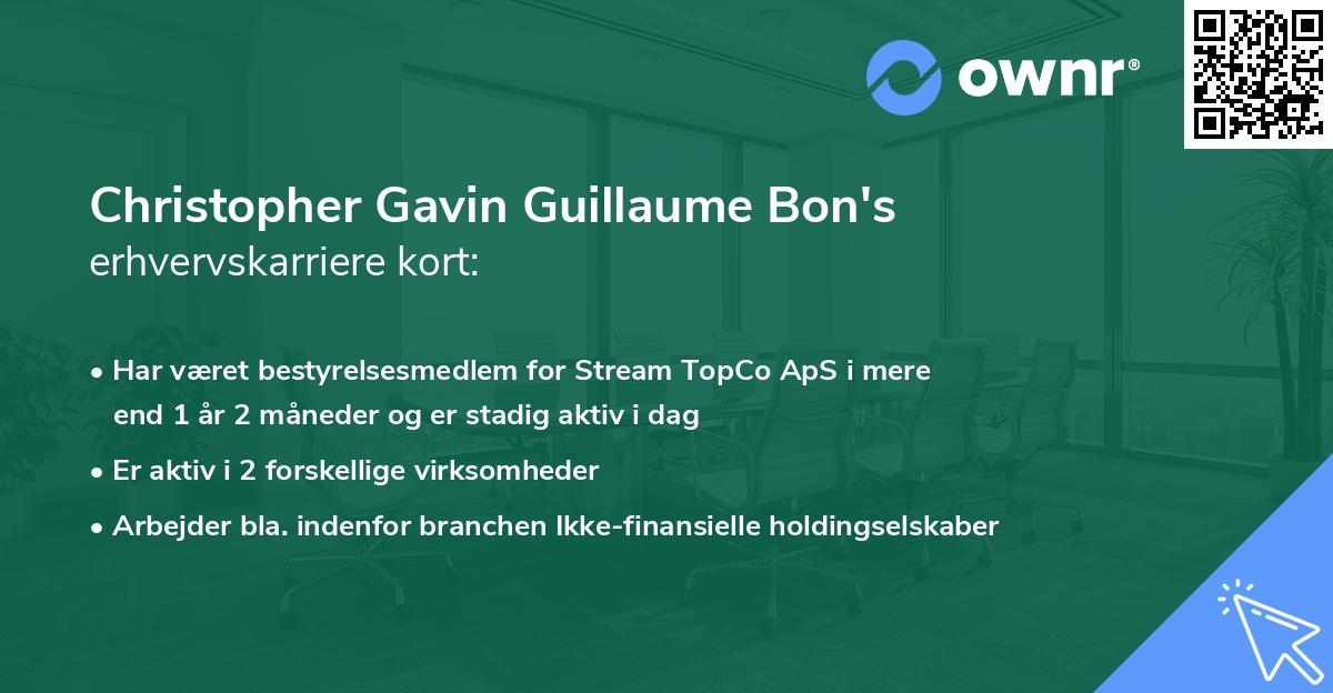 Christopher Gavin Guillaume Bon's erhvervskarriere kort