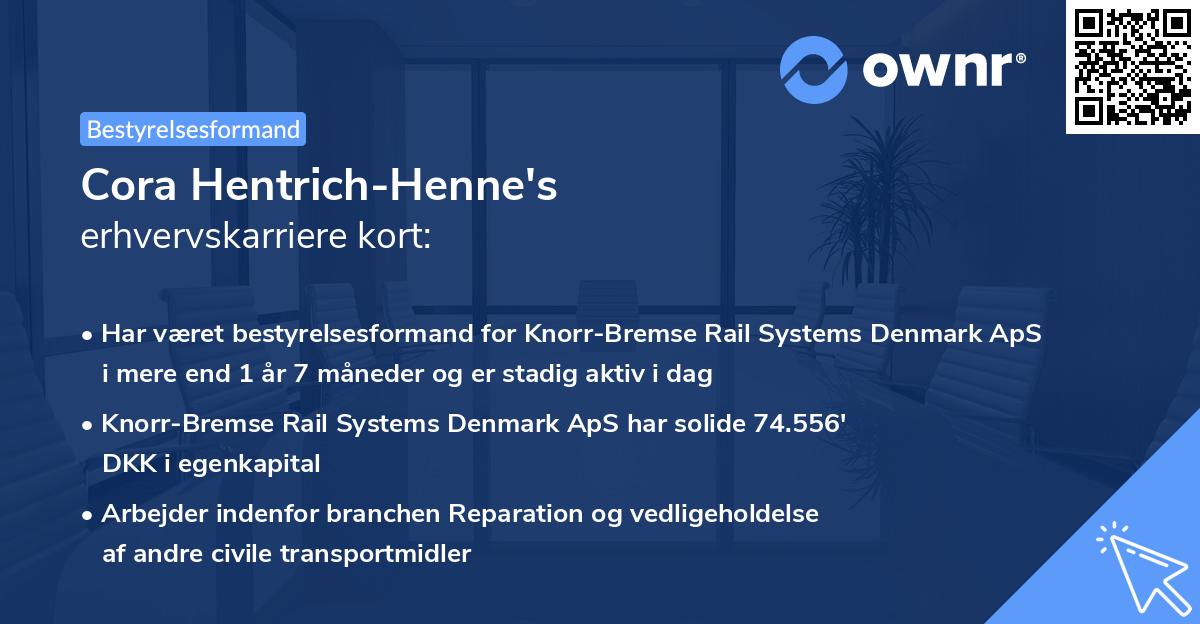 Cora Hentrich-Henne's erhvervskarriere kort