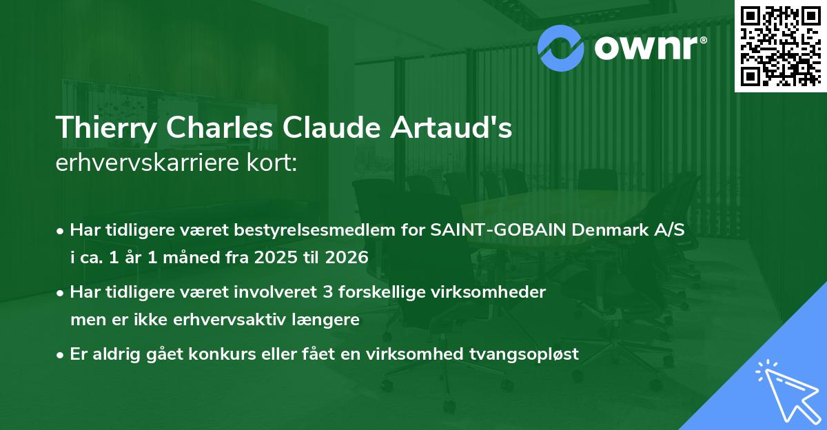 Thierry Charles Claude Artaud's erhvervskarriere kort