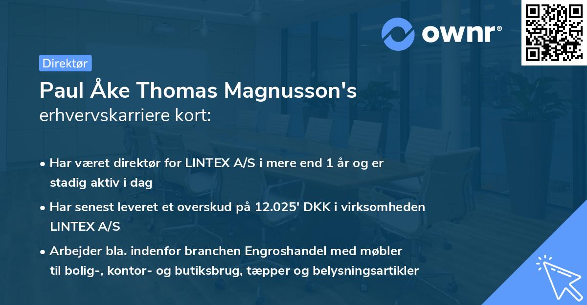 Paul Åke Thomas Magnusson's erhvervskarriere kort