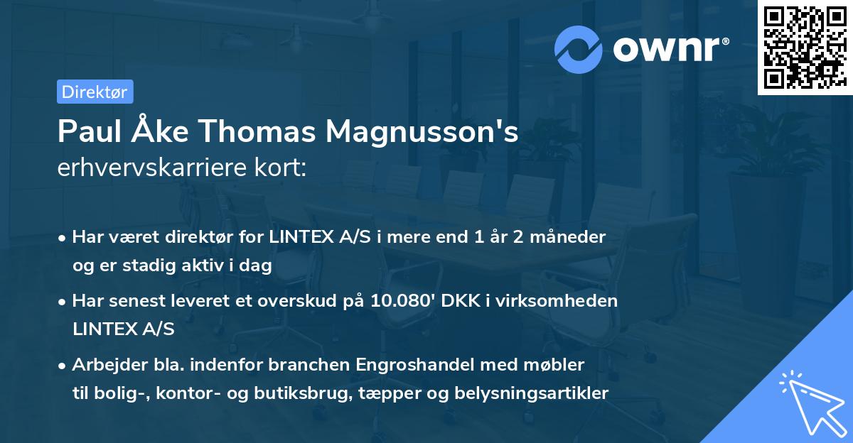 Paul Åke Thomas Magnusson's erhvervskarriere kort