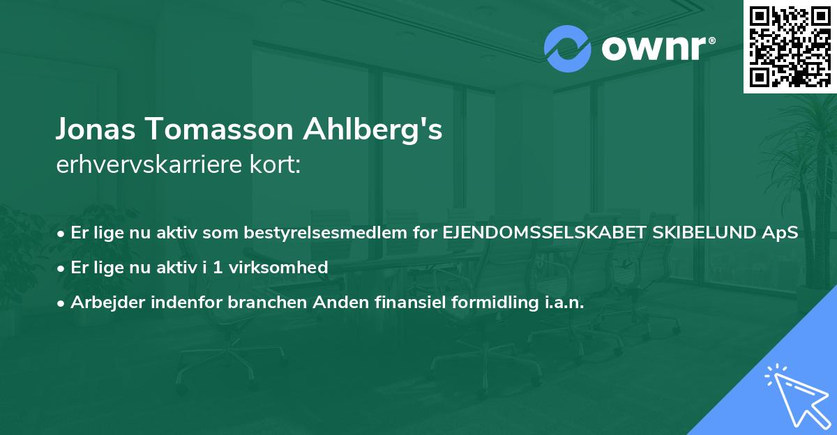 Jonas Tomasson Ahlberg's erhvervskarriere kort