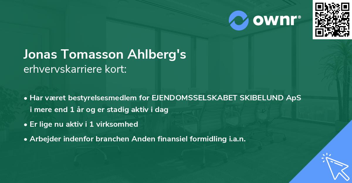 Jonas Tomasson Ahlberg's erhvervskarriere kort