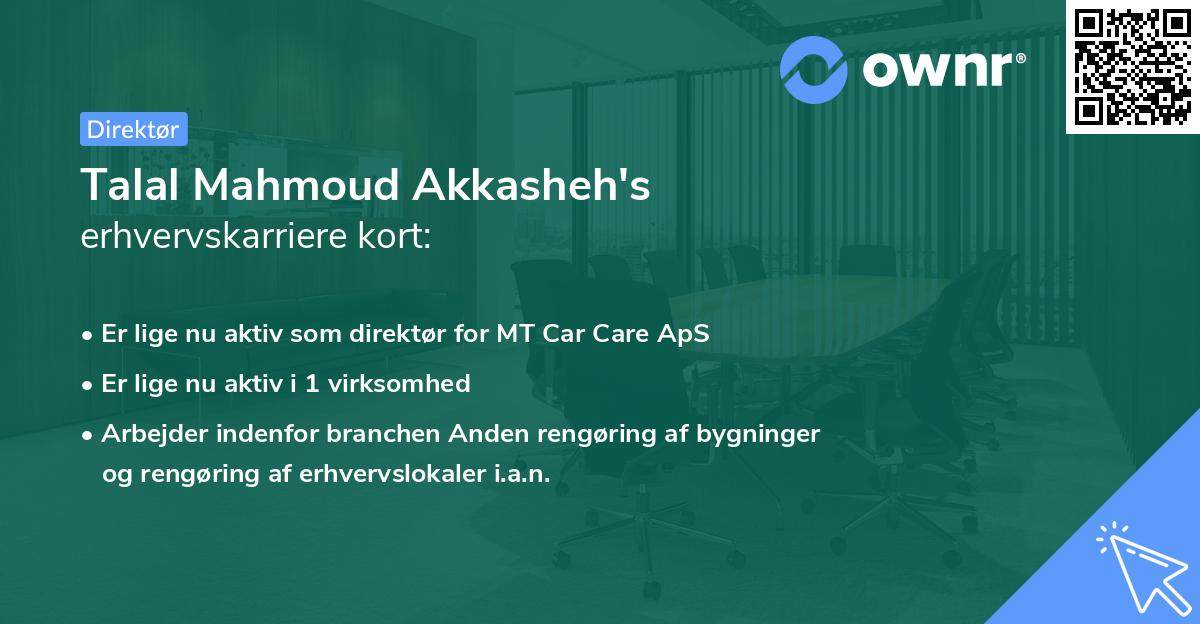 Talal Mahmoud Akkasheh's erhvervskarriere kort