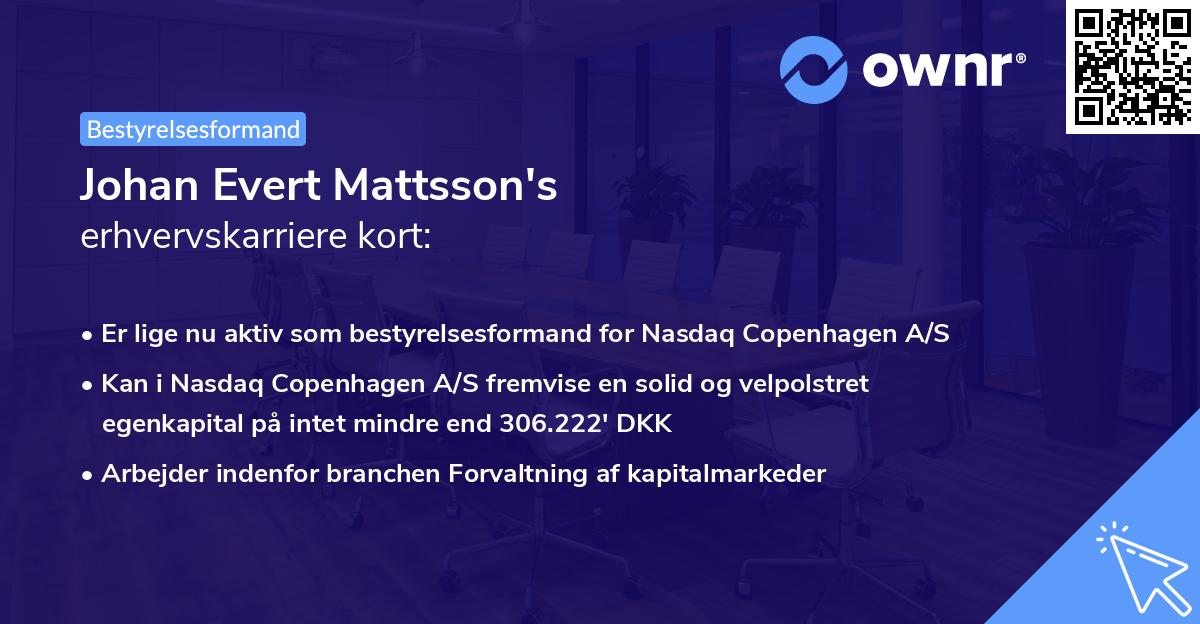 Johan Evert Mattsson's erhvervskarriere kort