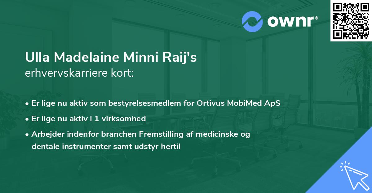 Ulla Madelaine Minni Raij's erhvervskarriere kort