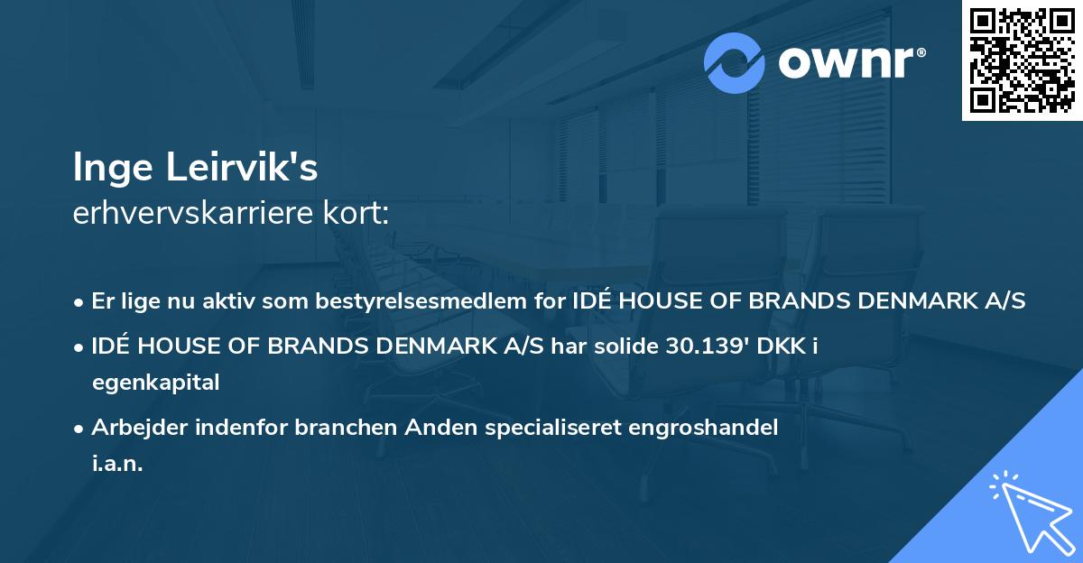 Inge Leirvik's erhvervskarriere kort