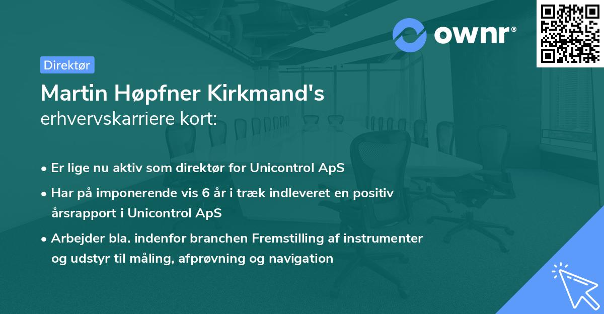 Martin Høpfner Kirkmand's erhvervskarriere kort