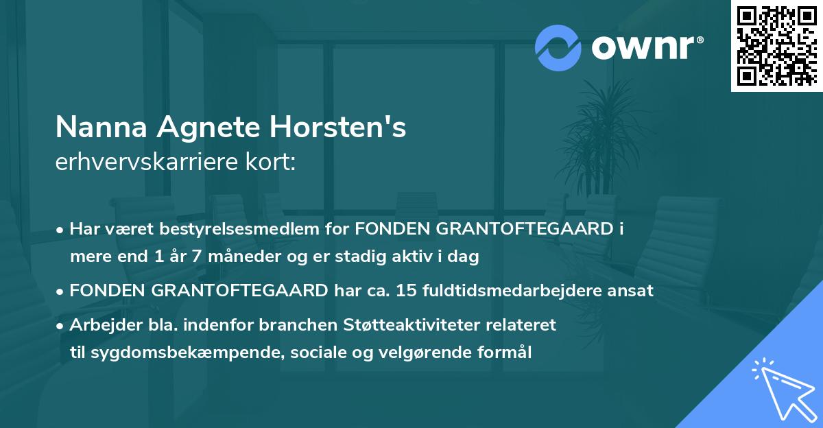 Nanna Agnete Horsten's erhvervskarriere kort