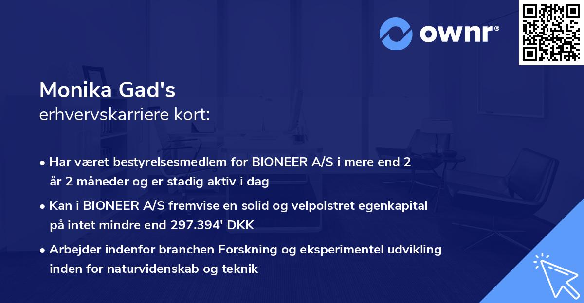 Monika Gad's erhvervskarriere kort