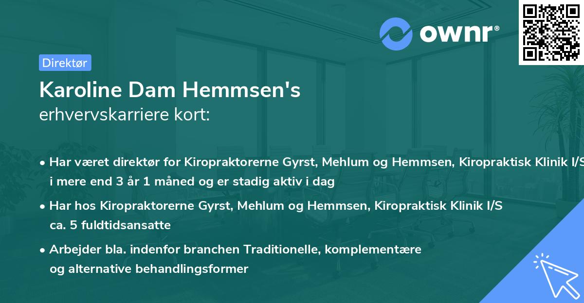 Karoline Dam Hemmsen's erhvervskarriere kort