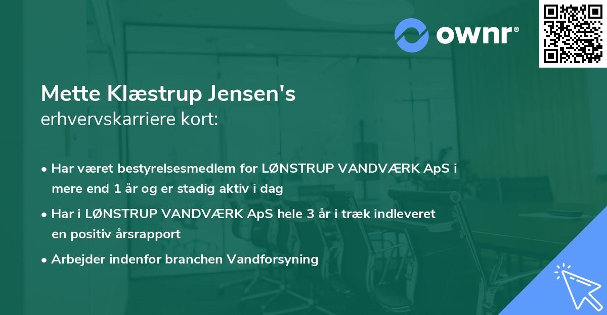 Mette Klæstrup Jensen's erhvervskarriere kort