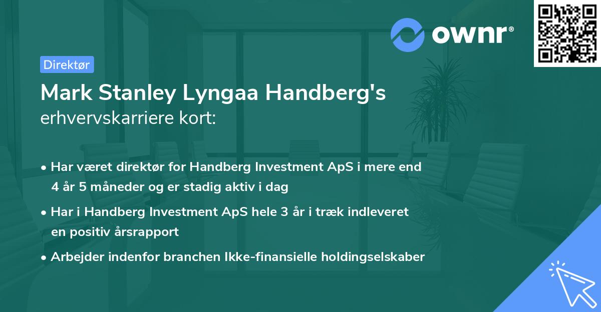 Mark Stanley Lyngaa Handberg's erhvervskarriere kort