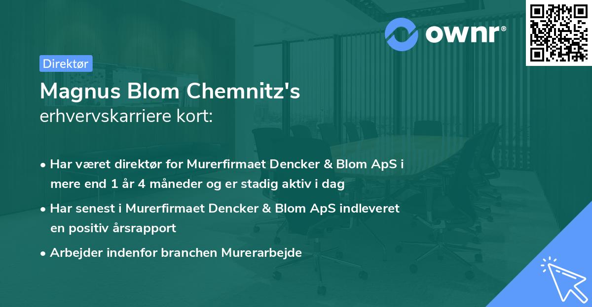 Magnus Blom Chemnitz's erhvervskarriere kort