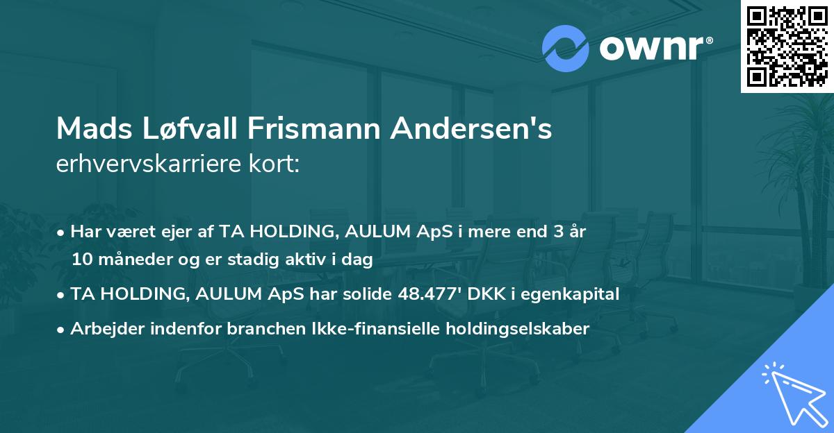 Mads Løfvall Frismann Andersen's erhvervskarriere kort