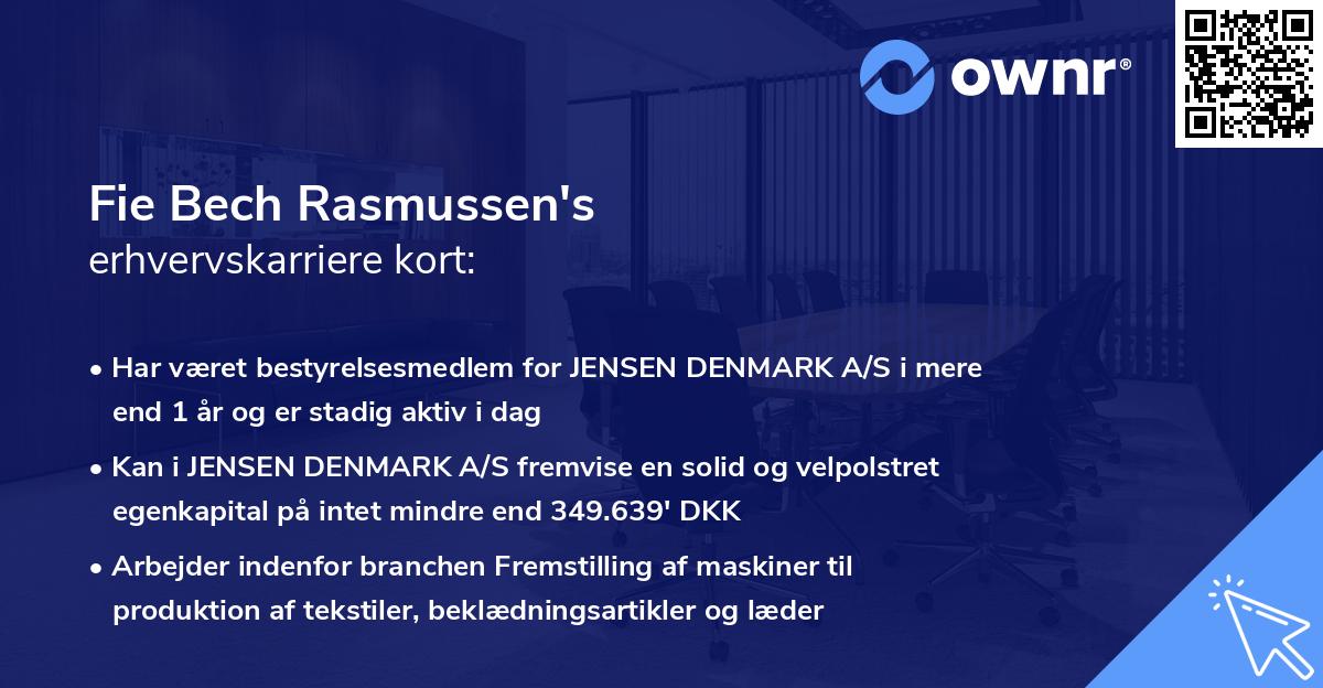 Fie Bech Rasmussen's erhvervskarriere kort