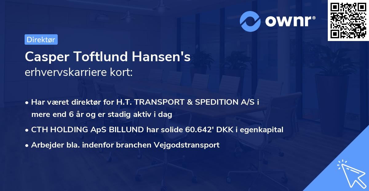 Casper Toftlund Hansen's erhvervskarriere kort