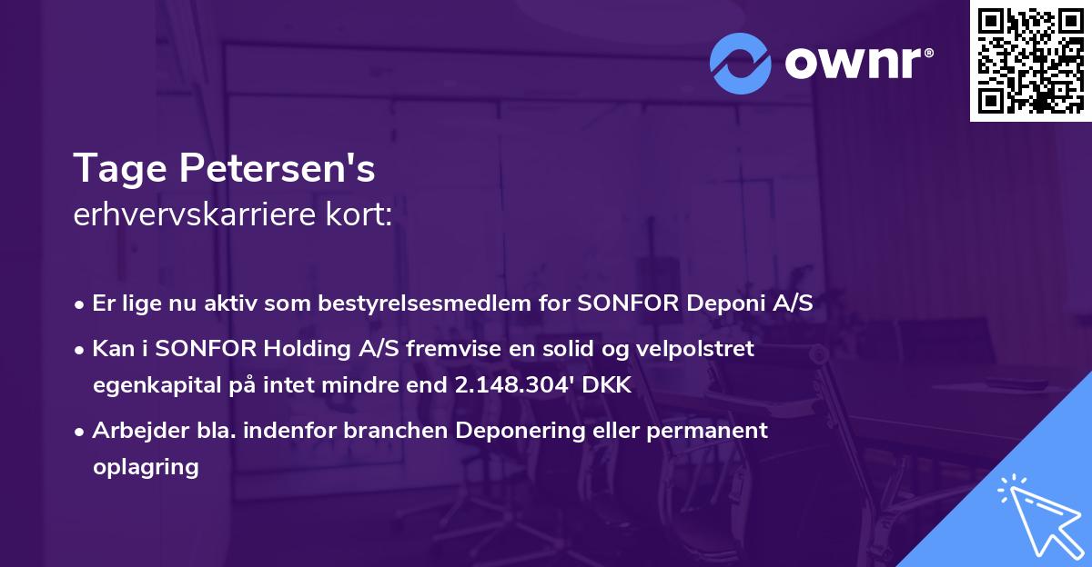 Tage Petersen's erhvervskarriere kort