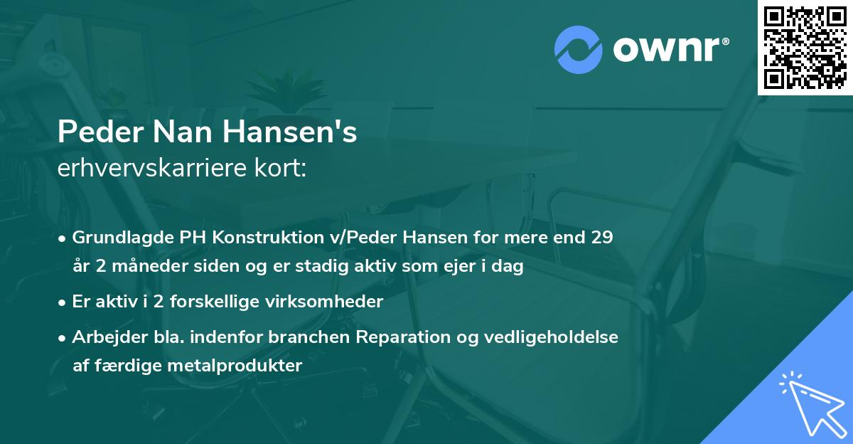 Peder Nan Hansen's erhvervskarriere kort