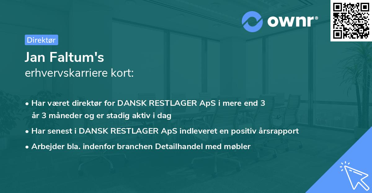 Jan Faltum's erhvervskarriere kort