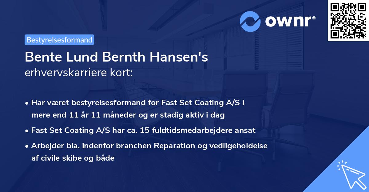 Bente Lund Bernth Hansen's erhvervskarriere kort