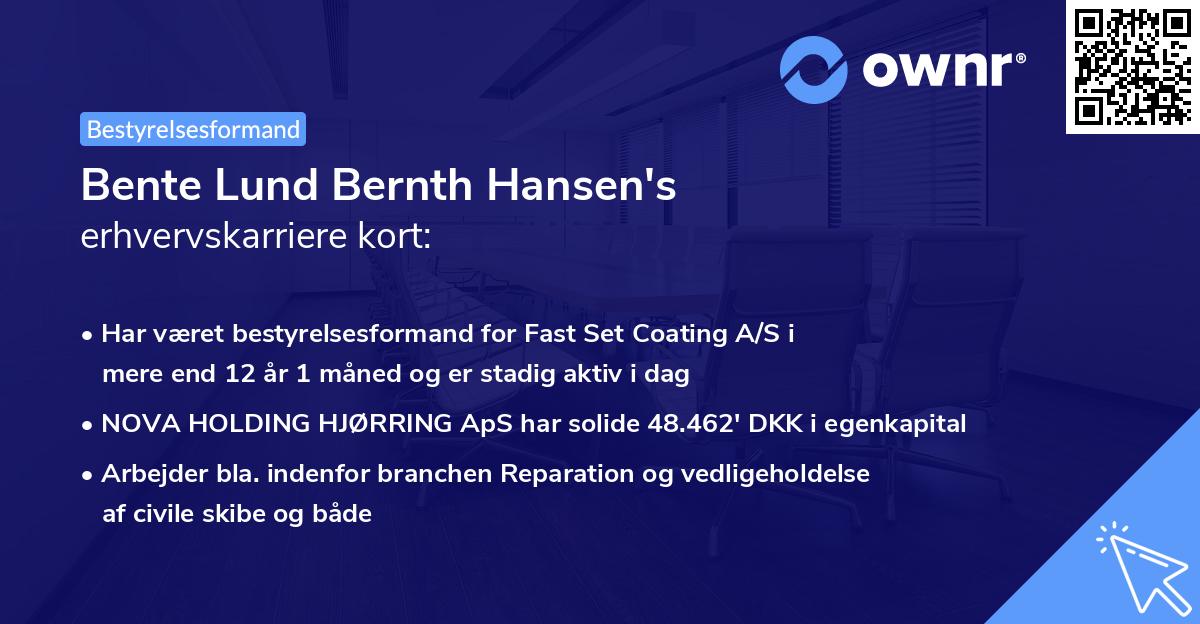 Bente Lund Bernth Hansen's erhvervskarriere kort