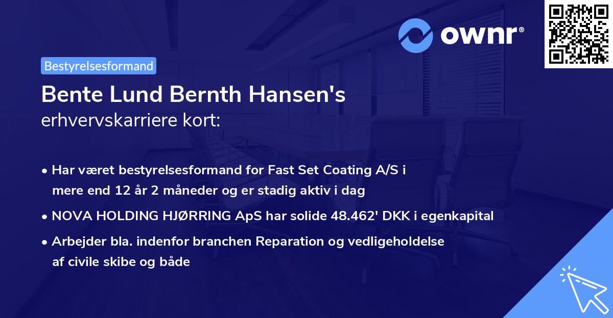Bente Lund Bernth Hansen's erhvervskarriere kort