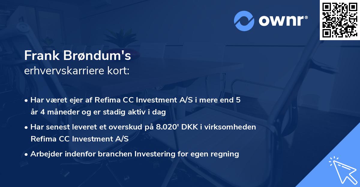 Frank Brøndum's erhvervskarriere kort