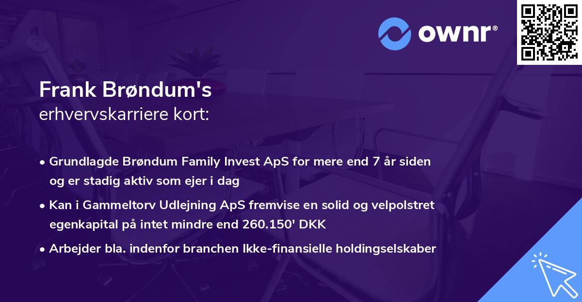 Frank Brøndum's erhvervskarriere kort