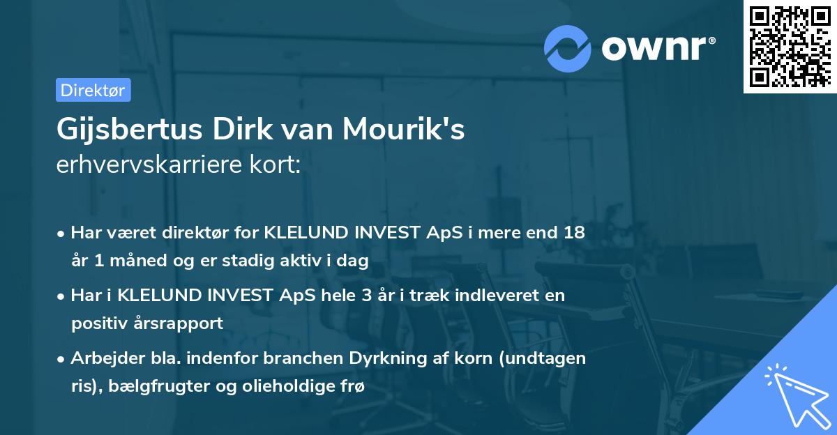 Gijsbertus Dirk van Mourik's erhvervskarriere kort