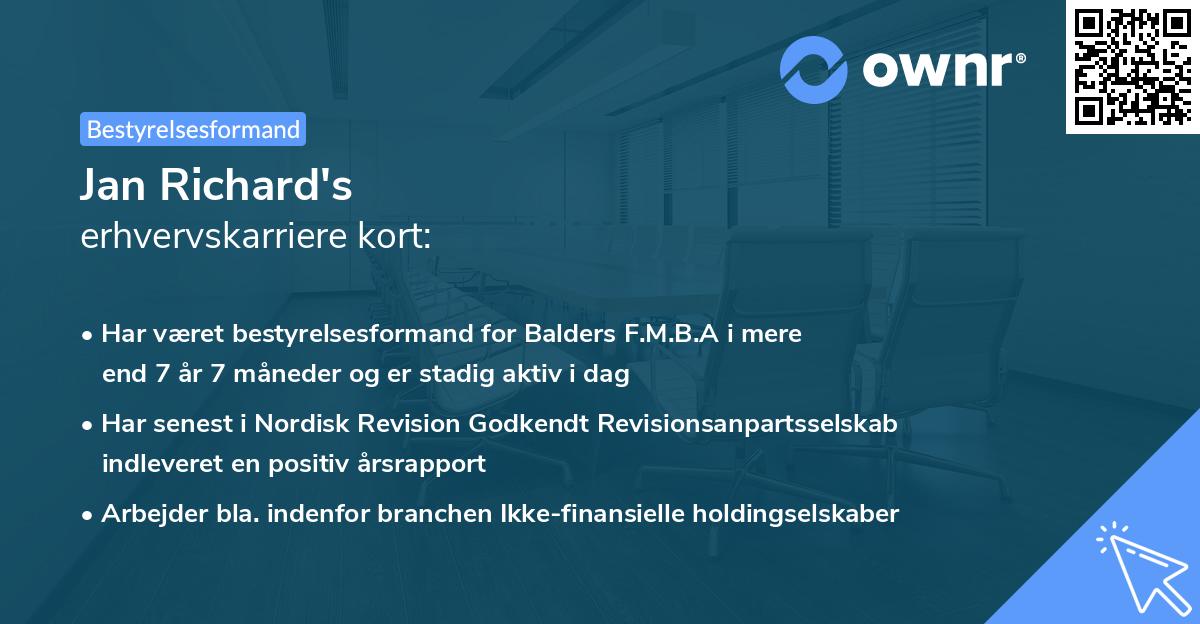 Jan Richard's erhvervskarriere kort