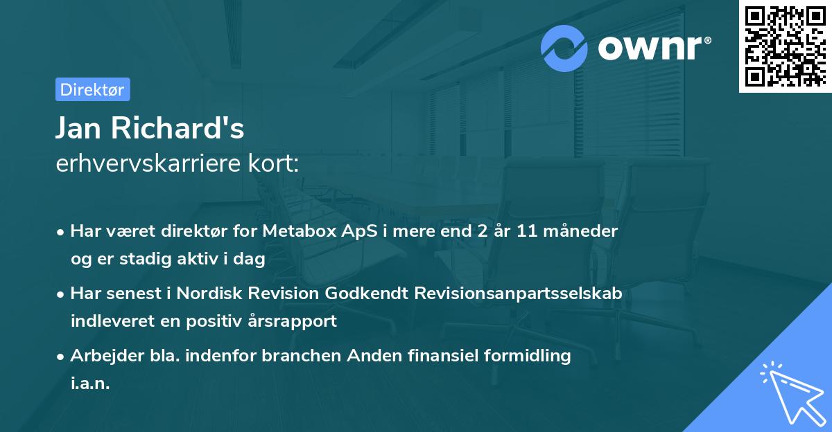 Jan Richard's erhvervskarriere kort