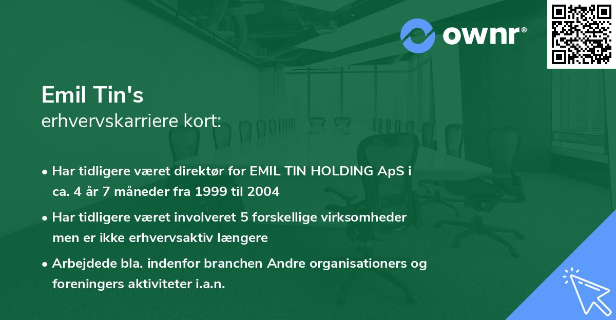 Emil Tin's erhvervskarriere kort