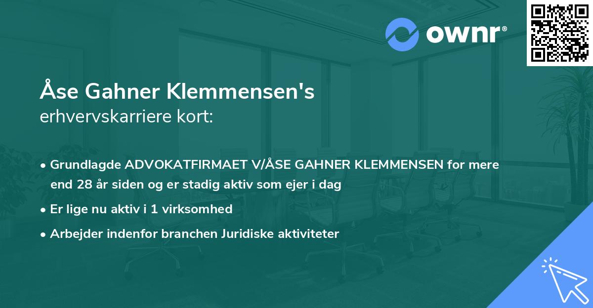 Åse Gahner Klemmensen's erhvervskarriere kort