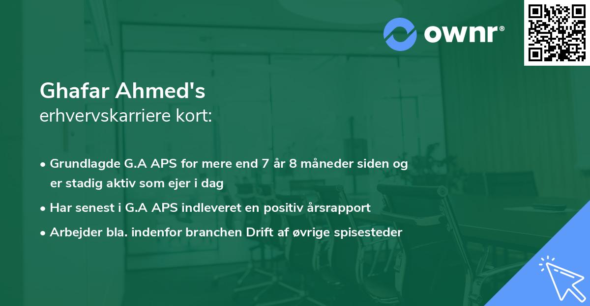 Ghafar Ahmed's erhvervskarriere kort