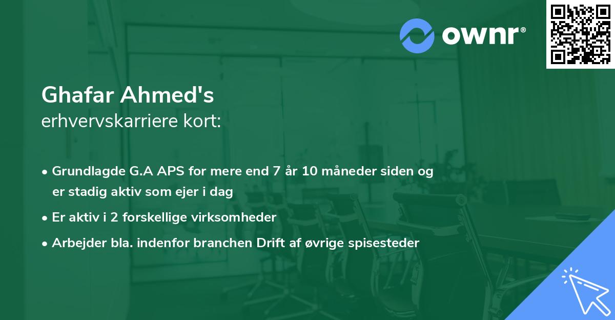 Ghafar Ahmed's erhvervskarriere kort