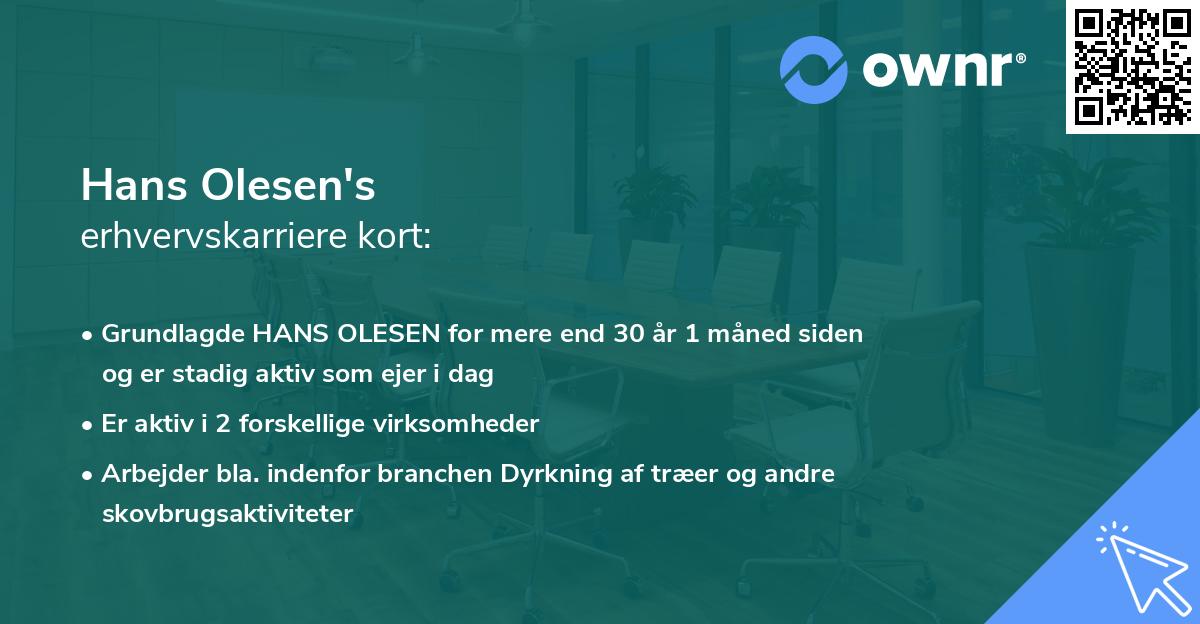 Hans Olesen's erhvervskarriere kort