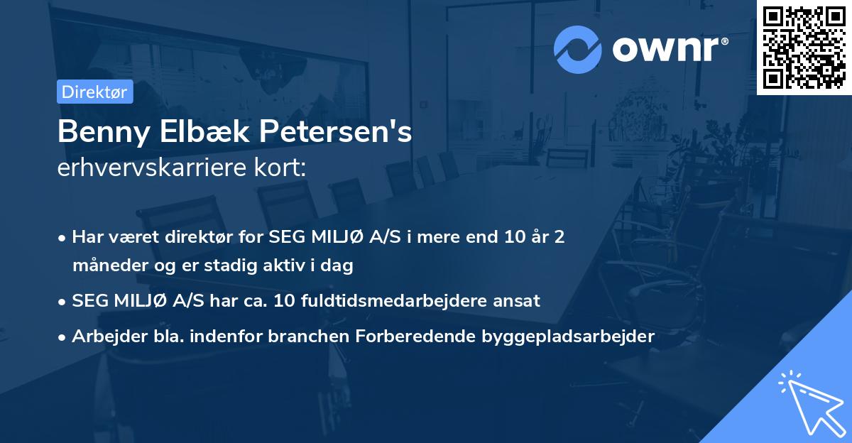 Benny Elbæk Petersen's erhvervskarriere kort