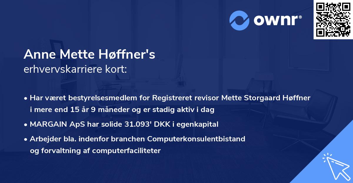 Anne Mette Høffner's erhvervskarriere kort